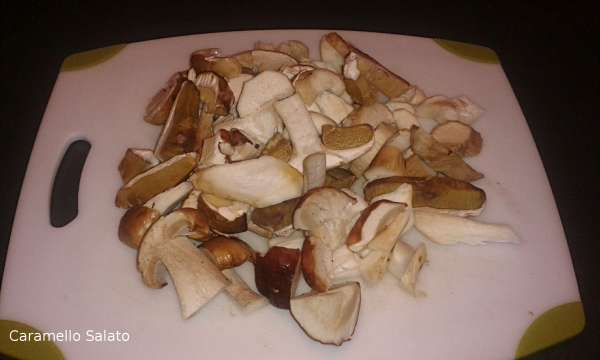Pulire con un panno dai residui di terra i funghi porcini e tagliarli a fette