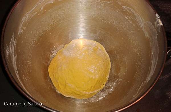 Coprire il recipiente con la pellicola e mettere a lievitare in forno spento ma con la luce accesa fino al raddoppio, ci vorrà all'incirca un'ora